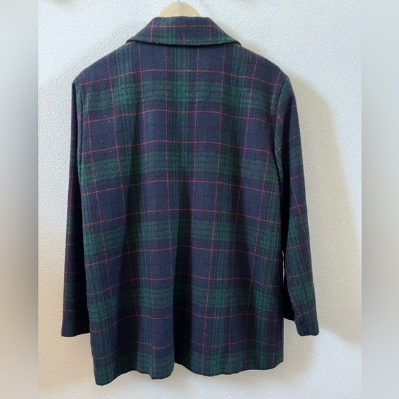 Vintage Navy & Green Wool Blend Holiday Blazer Petite Large - Picture 4 of 5